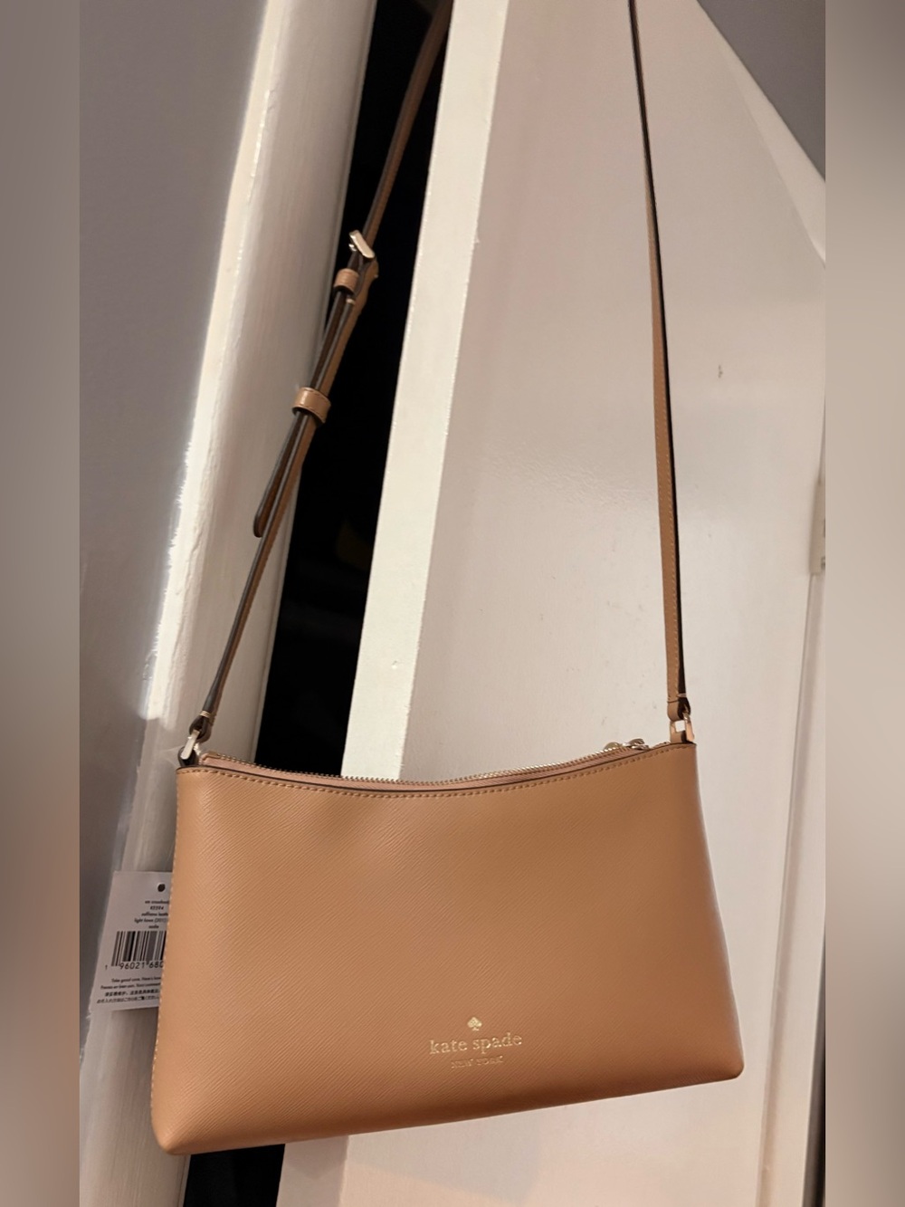 kate spade Blush Tan Saffiano Leather Shoulder Bag with Gold Logo